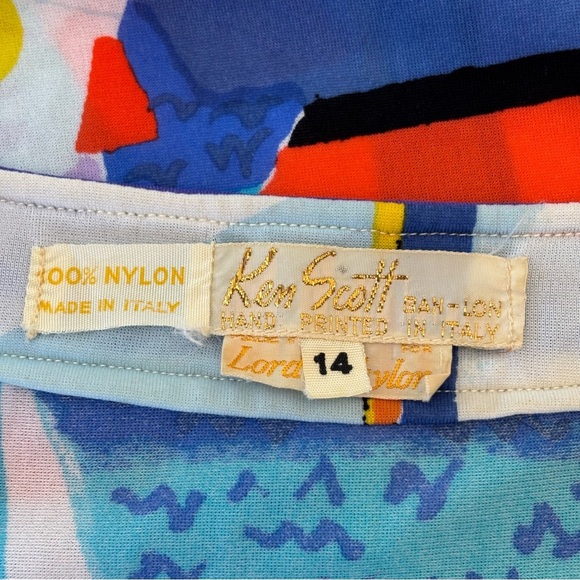 Rare Vintage 70's Ken Scott Hand Printed Sailboat Print MIdi Dress Retro White M - Picture 11 of 15